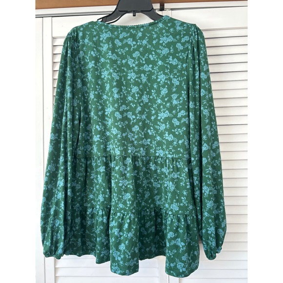 True Craft Green Floral Tiered V Neck‎ Long Sleeve Peplum Blouse Top XL - Picture 3 of 6